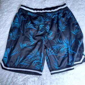 CSG Basketball Shorts Mens 2XL Black Blue Excellent Tropical Palm Mesh Athletic